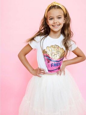 Lola + The Boys White Short-Sleeve Sequin Fries Tee